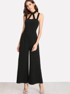 Shein Caged Front Solid Wide Leg Jumpsuit