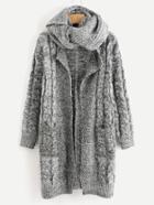 Shein Cable-knit Cardigan With Scarf