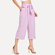 Shein Tie Waist Fold Pleat Detail Culotte Pants