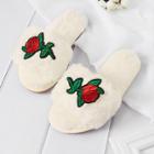 Shein Rose Embroidery Faux Fur Slippers