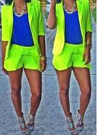 Rosewe Two Piece Fluorescent Green Blazer And Shorts