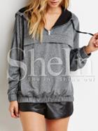 Shein Grey Hooded Zipper Sweatshirt