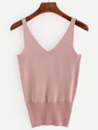 Shein Pink Double V-neck Knitted Tank Top