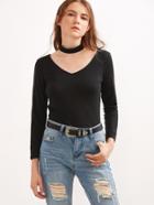 Shein Black Cutout Mock Neck Zipper Back T-shirt