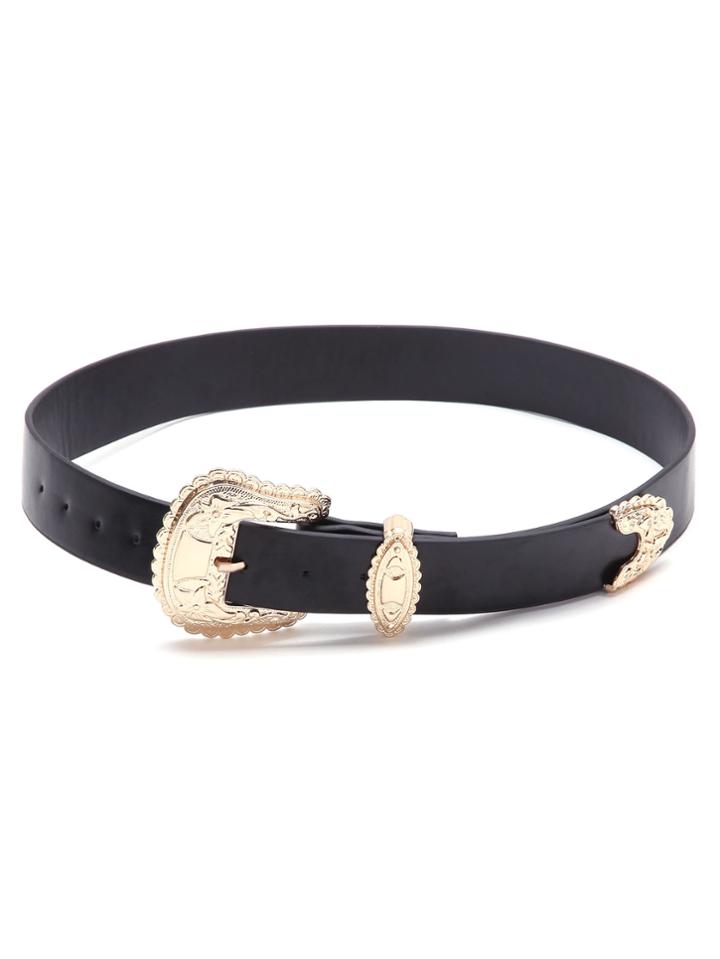 Shein Black Golden Buckle Western Belt