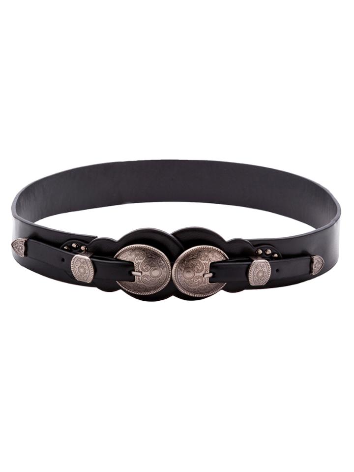 Shein Black Faux Leather Double Carved Buckle Belt