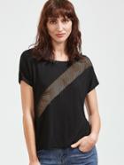 Shein Black Fishnet Panel Short Sleeve T-shirt