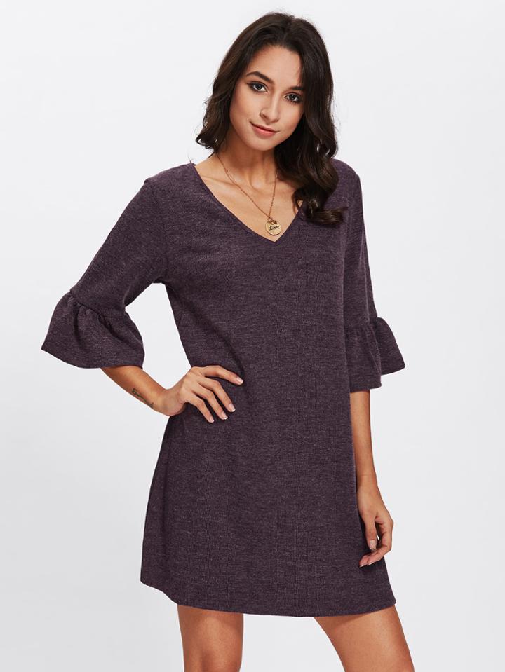 Shein Trumpet Sleeve Heather Knit Tee Dress