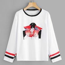 Shein Cartoon Print Striped Side T-shirt
