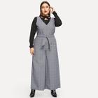 Shein Plus Plaid Belted Sleeveless Jumpsuit
