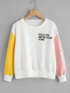 Shein Contrast Sleeve Slogan Print Sweatshirt