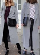 Rosewe Long Sleeve Turndown Collar Grey Long Coat