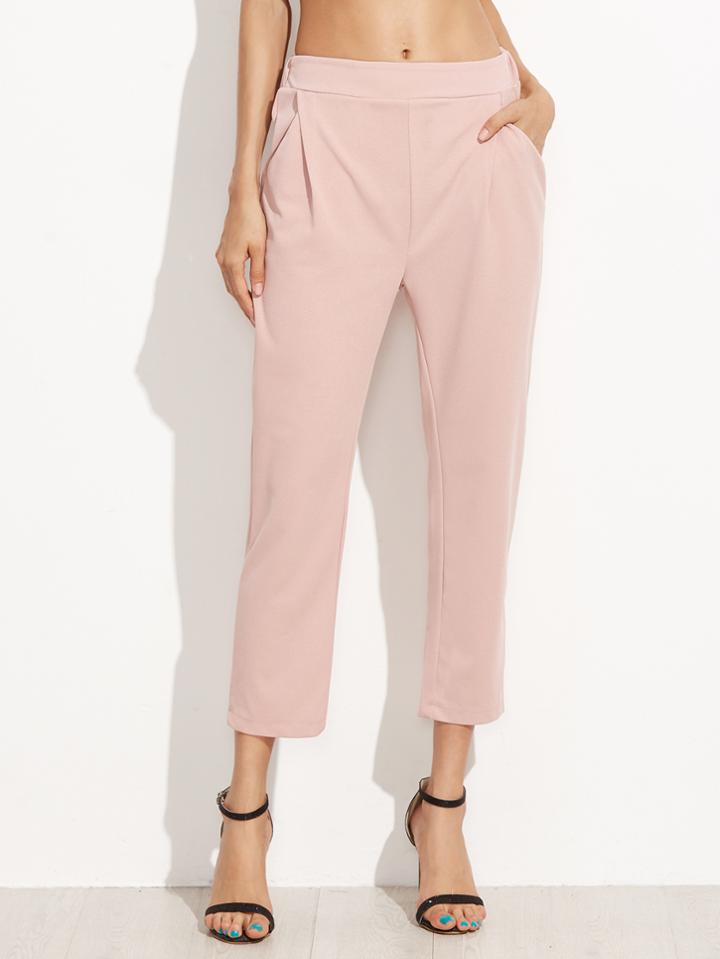 Shein Pink Elastic Waist Pockets Pants