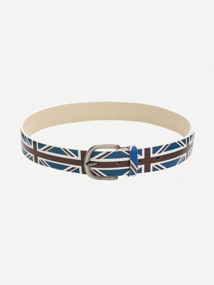 Shein Navy Union Jack Print Buckle Belt