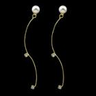 Shein Gold Long Pearl Geometric Stud Earrings