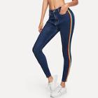Shein Dark Wash Striped Side Jeans