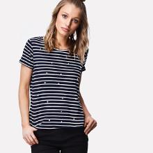 Shein Pearl Embellished Pinstriped Tee