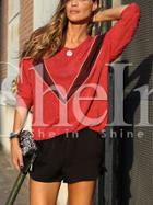 Shein Red Crew Neck Color Block T-shirt