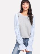 Shein Heather Knit Tee With Elasticized Puffed Sleeve