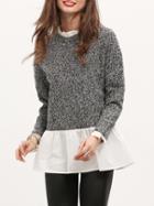 Shein Grey White Color Block Ruffle Sweater