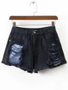 Shein Black Striped Ripped Detail Shorts