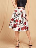 Shein Rose Print Zip Back Box Pleated Volume Skirt