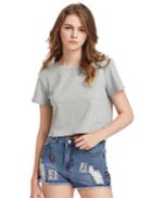 Shein Heather Grey Distressed Crop T-shirt
