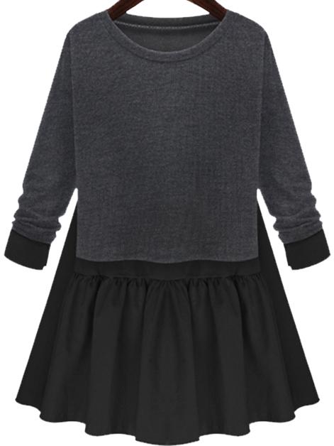 Shein Grey Black Round Neck Loose Flare Dress