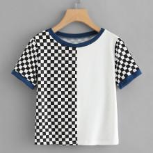 Shein Contrast Plaid Tee