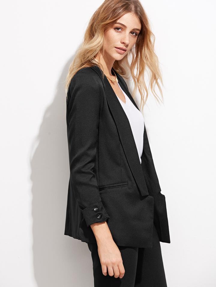 Shein Black Shawl Collar Cuffed Blazer