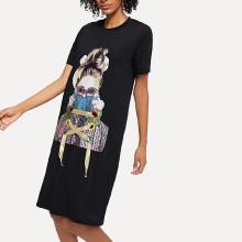 Shein Figure Print Lace Up Tee Dress