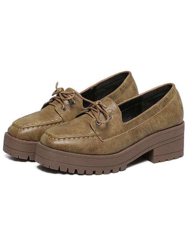 Shein Tan Lace-up Platform Loafers