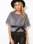 Shein Grey Faux Fur Coat With Pu Leather Belt
