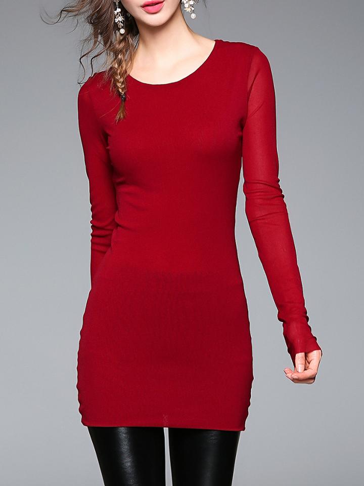 Shein Red Crew Neck Tight Bodycon Dress