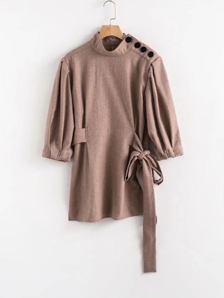 Shein Button Detail Self Tie Blouse