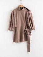 Shein Button Detail Self Tie Blouse