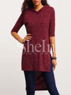Shein Red Hooded Side Slit Dip Hem T-shirt