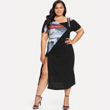 Shein Plus One Shoulder Buckle Detail Split Dress