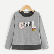 Shein Girls Patched Detail Cartoon Tee