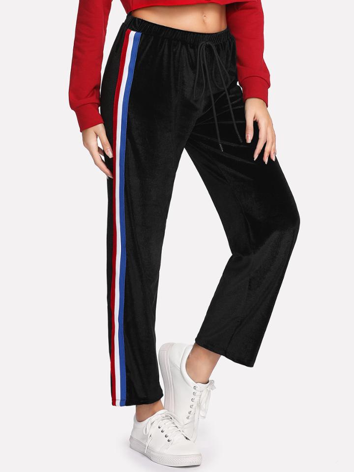 Shein Striped Tape Side Velvet Sweatpants