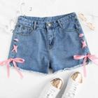 Shein Lace Up Side Raw Hem Denim Shorts