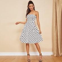Shein Pleated Polka Dot Tube Dress