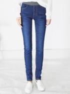 Shein Blue Elastic Waist Thicken Jeans