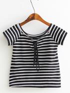 Shein Black And White Stripe Self Tie Slim T-shirt
