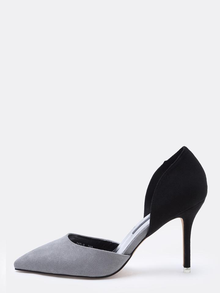 Shein Grey Contrast Faux Suede D'orsay Pumps