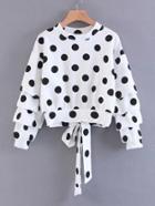 Shein Polka Dot Tiered Sleeve Tied Back Crop Sweatshirt