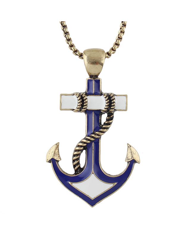 Shein Vintage Gold Enamel Anchor Shape Long Necklace