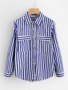 Shein Contrast Striped Dual Pocket Shirt