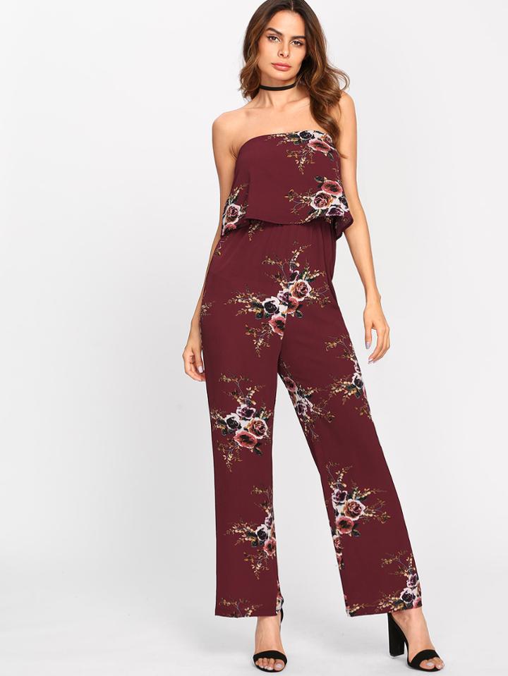 Shein Flower Print Tube Jumpsuit