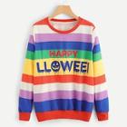 Shein Letter Print Rainbow Striped Sweatshirt